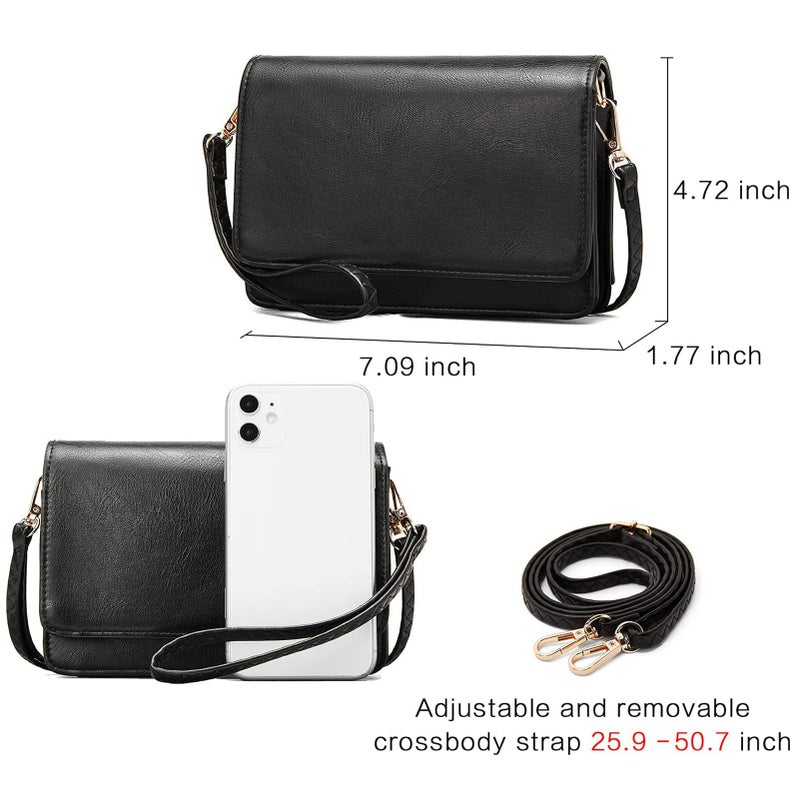 BROMEN Crossbody Bags for Women Small Cell Phone Shoulder Wristlet Wallet Clutch Purse Oil Wax Black - Image 5